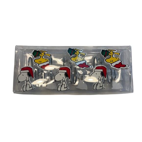 Peanuts Snoopy Woodstock 12 Christmas Themed Holiday Shower Curtain Hooks - Picture 1 of 2